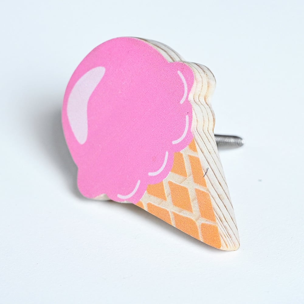 Handmade Pine Wood Pink Ice Cream Kids Knob